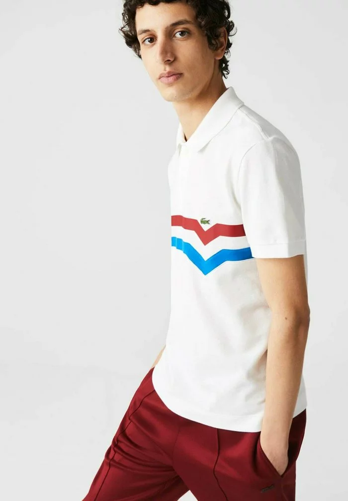 Lacoste SHORT SLEEVE - Polo - Blanc/rouge/bleu 1 Lacoste SHORT SLEEVE - Polo - Blanc/rouge/bleu