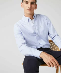 LACOSTE - Chemise - Blanc / Bleu -Lacoste Soldes Magasin 69a29962404e4b528ba64a811f131606