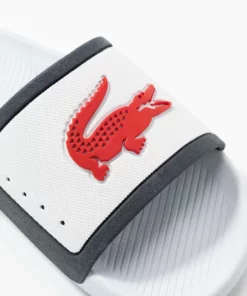 Lacoste CROCO SLIDE - Sandales De Bain - White/navy/red -Lacoste Soldes Magasin 6a4ab9b932ed46818e13a98103143290