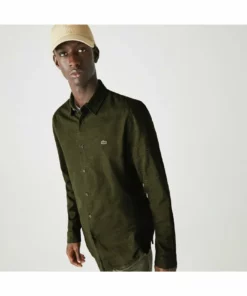 Lacoste Chemise - Vert Kaki/blanc