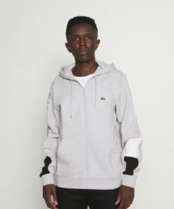 Lacoste Sweat à Capuche Zippé - Argent Chine/blanc Noir