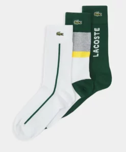 Lacoste 3 PACK - Chaussettes - White/silver Chine/broom Green