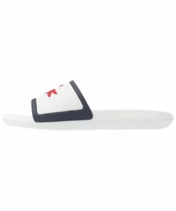 Lacoste CROCO SLIDE - Sandales De Bain - White/navy/red