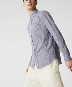 LACOSTE - Chemise - Blanc / Bleu Marine