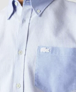 Lacoste LANGE MOUW - Chemise - Blanc / Bleu -Lacoste Soldes Magasin ecd3fc466e4c4a0dbcb485f0573f543a