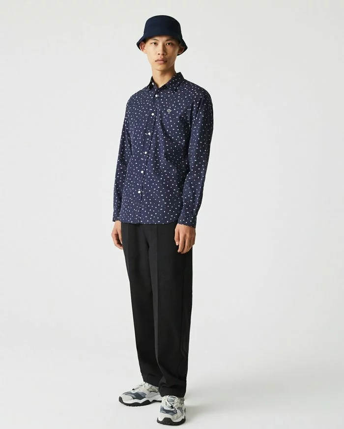 Lacoste LANGE MOUW - Chemise - Bleu Marine / Blanc 1 Lacoste LANGE MOUW - Chemise - Bleu Marine / Blanc